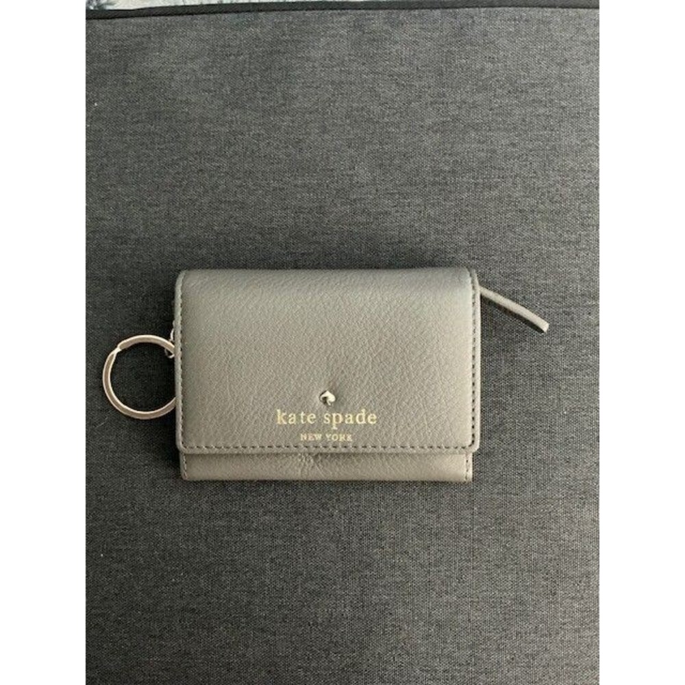 Kate Spade Gray Saffiano Leather Spencer Small Keyring Wallet New